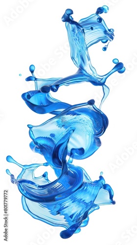 blue liquid floating spill isolated on white background