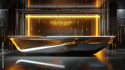 Office front desk, luxurious futuristic, led lights