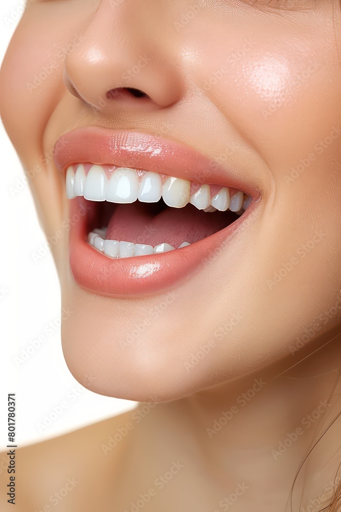 Fototapeta premium woman mouth with healthy teeth isolated on a white background
