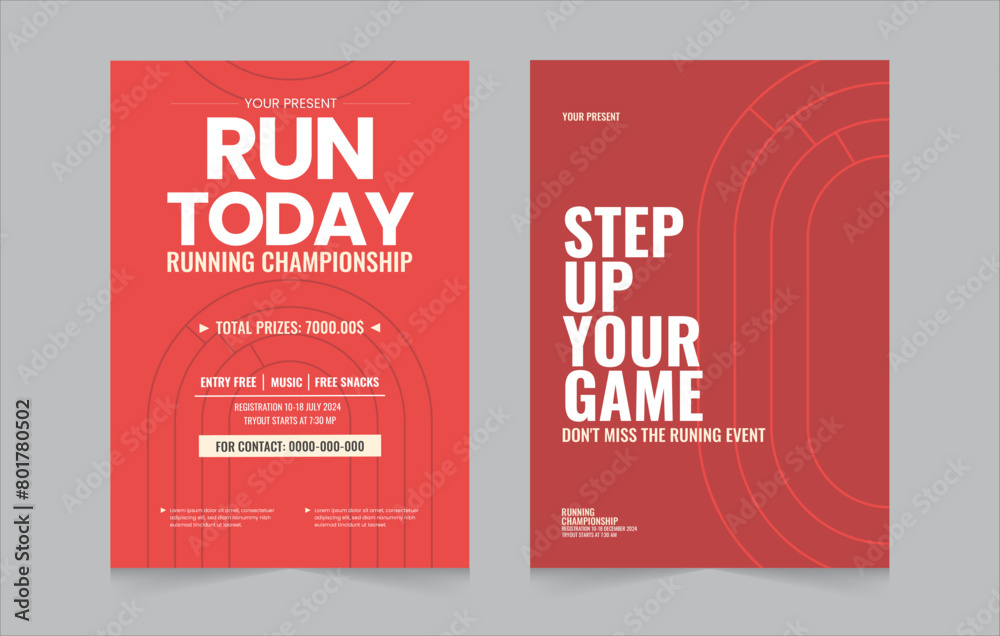 Running event double poster layout. Modern elegant running event editable poster. Sport running event template design. Eps vector illustration. Running event double poster layout. Modern elegant running event editable poster. Sport running event template design. Eps vector illustration.