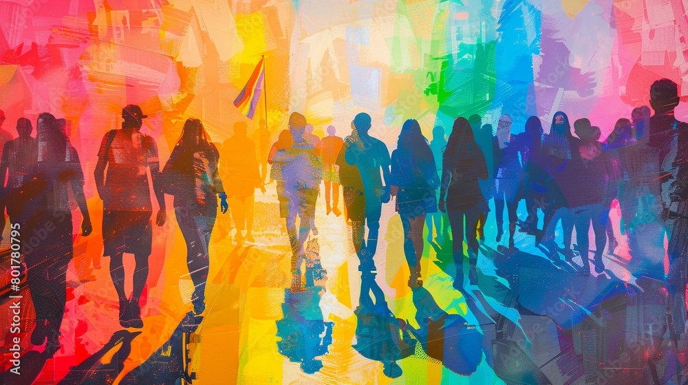 People with rainbow flag on pride parade People with rainbow flag on pride parade