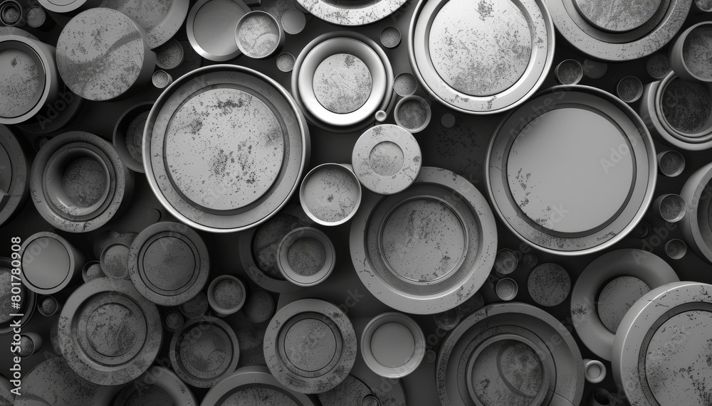 A balanced composition of uneven circles in varying shades of gray, representing the impermanence and interconnectedness of all things A balanced composition of uneven circles in varying shades of gray, representing the impermanence and interconnectedness of all things