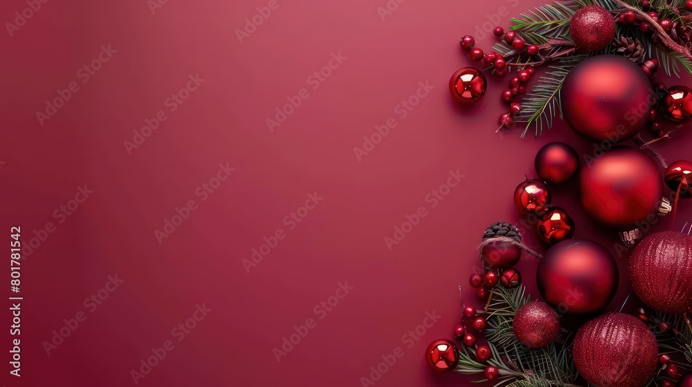 christmas decorations on a red background christmas decorations on a red background