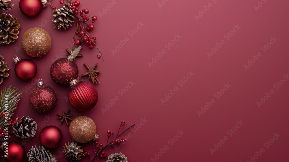 christmas decorations on a red background christmas decorations on a red background