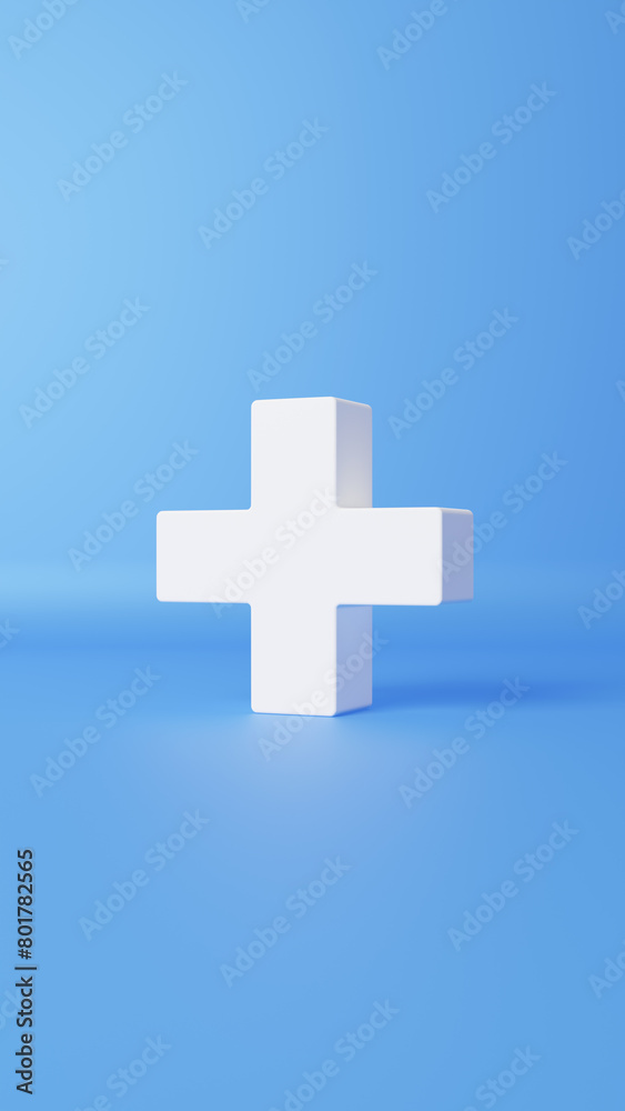 Obraz premium 青い背景に白い十字。3D（縦長）
