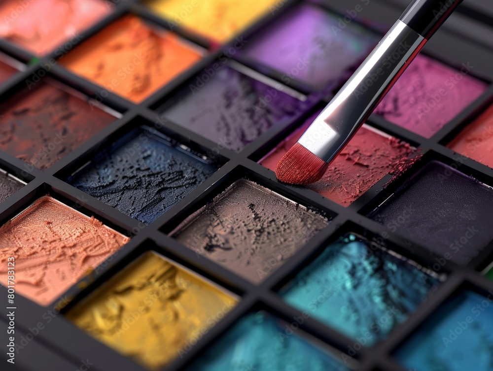 A closeup shot of a makeup artist mixing foundation colors on a palette to create the perfect shade for a client A closeup shot of a makeup artist mixing foundation colors on a palette to create the perfect shade for a client
