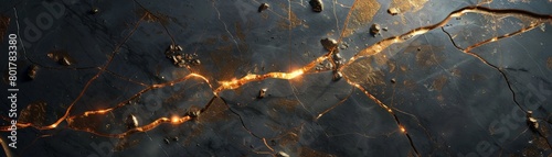 A cracked and weathered marble surface, infused with veins of glowing gold and streaks of scattered diamonds   photo