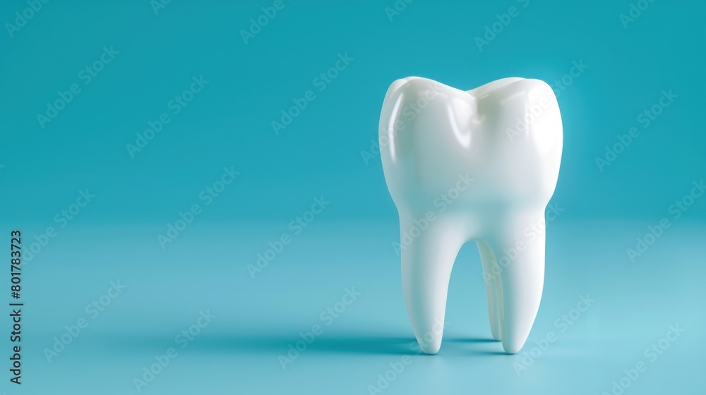 Close up of tooth model on blue background with copy space Close up of tooth model on blue background with copy space
