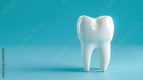 Close up of tooth model on blue background with copy space