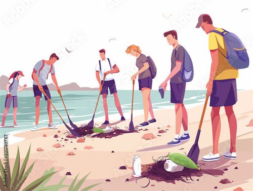 Animated Volunteers Restore Beach Beauty: Community Effort for Environmental Revival