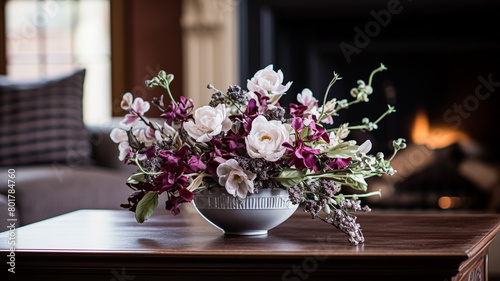 Beautiful floral arrangement with winter, autumn or early spring botanical plants and flowers