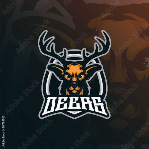 Deer mascot logo design vector with modern illustration concept style for badge, emblem and t shirt printing. Deer head illustration for sport and esport team.