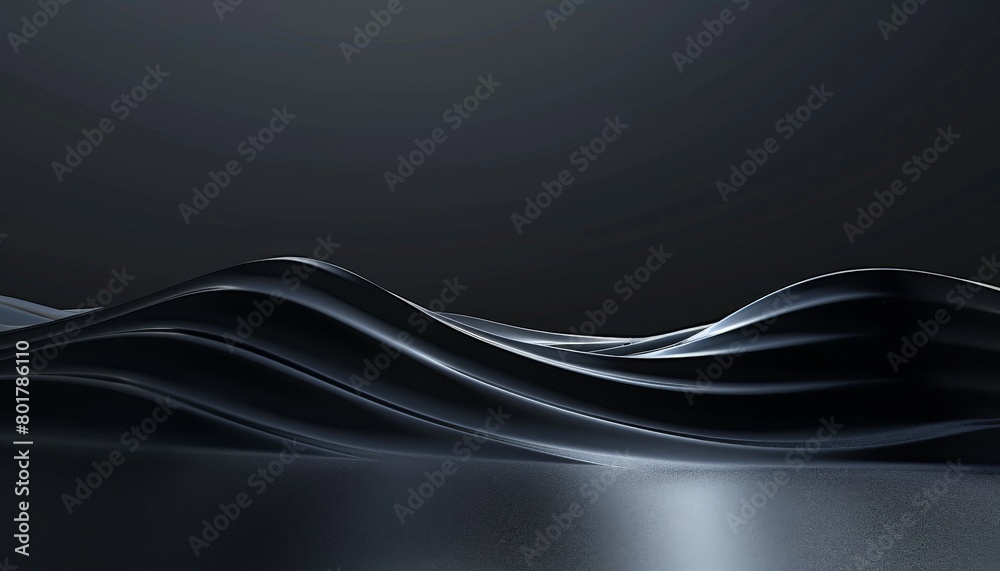 A minimalist of a black 3D background with a single, perfect wave stretching across the frame A minimalist of a black 3D background with a single, perfect wave stretching across the frame
