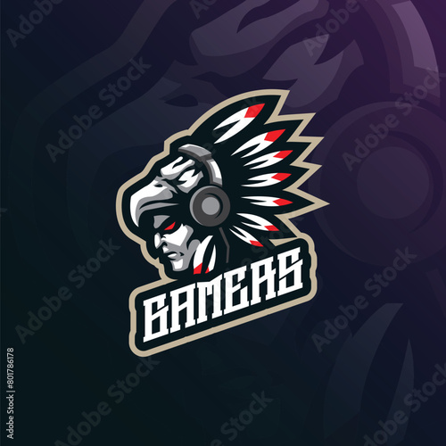 Gamer mascot logo design vector with modern illustration concept style for badge, emblem and t shirt printing. Tribe gamer illustration for sport and esport team. photo