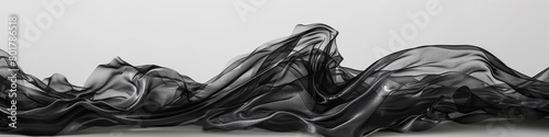 A dramatic wave of charcoal black, rendered with a soft gradient and a transparent, glass-like texture that evokes the strong and impactful presence of charcoal art, captured in