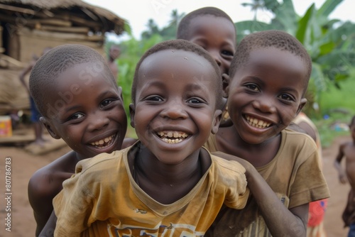Unidentified Ghanaian little boys smile. Children of Ghana suffer of poverty due to the economic situation photo