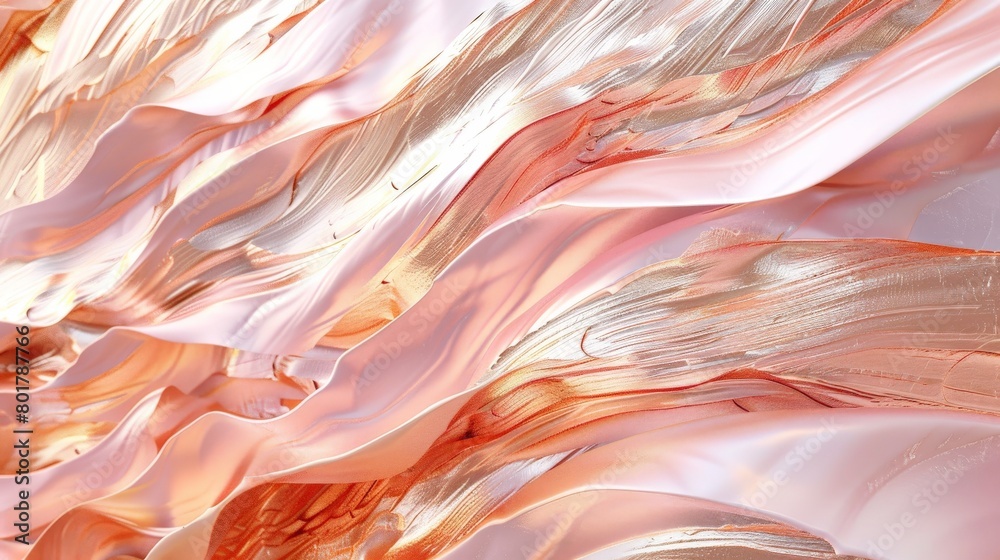 Abstract brushstrokes in shades of rose gold and champagne, layered to create a soft and luxurious texture  