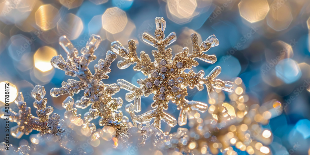 Sparkling Snowflakes with Glitter and Bokeh Background for Festive Decor Sparkling Snowflakes with Glitter and Bokeh Background for Festive Decor