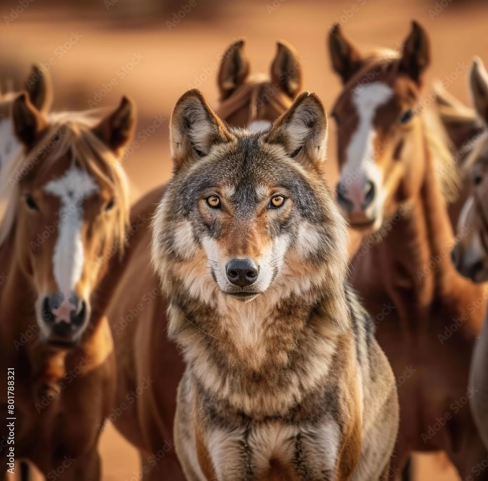 Arabian Wolf Canis Lupus Arabs Staring on the Camera Arabian Wolf Canis Lupus Arabs Staring on the Camera