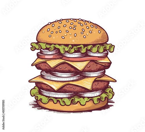 cheeseburger hand drawn vector illustration vintage