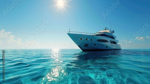 big beautiful yacht in the middle of ocean on sunny clear sky