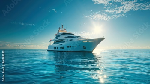 big beautiful yacht in the middle of ocean on sunny clear sky