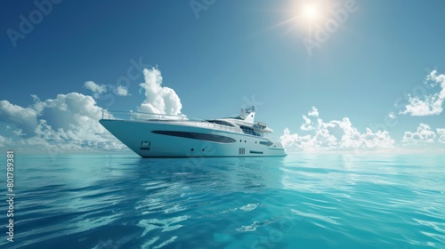 big beautiful yacht in the middle of ocean on sunny clear sky