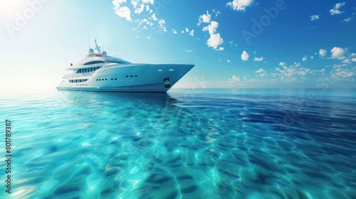 big beautiful yacht in the middle of ocean on sunny clear sky © STOCKYE STUDIO