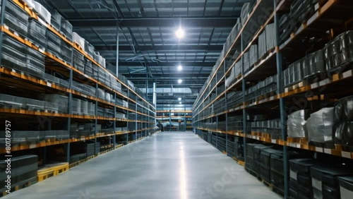 A huge farm full of cryptocurrency mining hardware This farm is housed in a large warehouse photo