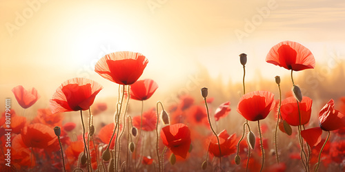 Poppy red flower beautiful floral nature background for Anzac day field of red flower 