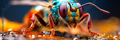 Colorful Macro  of a Jewel Wasp in Natural Habitat photo