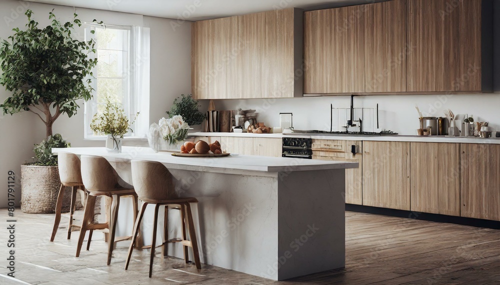 Home mock up, cozy modern kitchen interior background, 3d render,home
