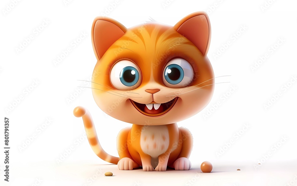 Adorable 3D Cartoon Baby cat with Cheerful Expression on White Background. Vector illustration