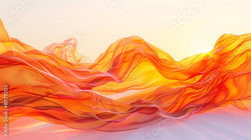 A vibrant sunset orange wave  warm and inviting  flowing dynamically over a white backdrop  presented in a breathtakingly clear high-definition image.