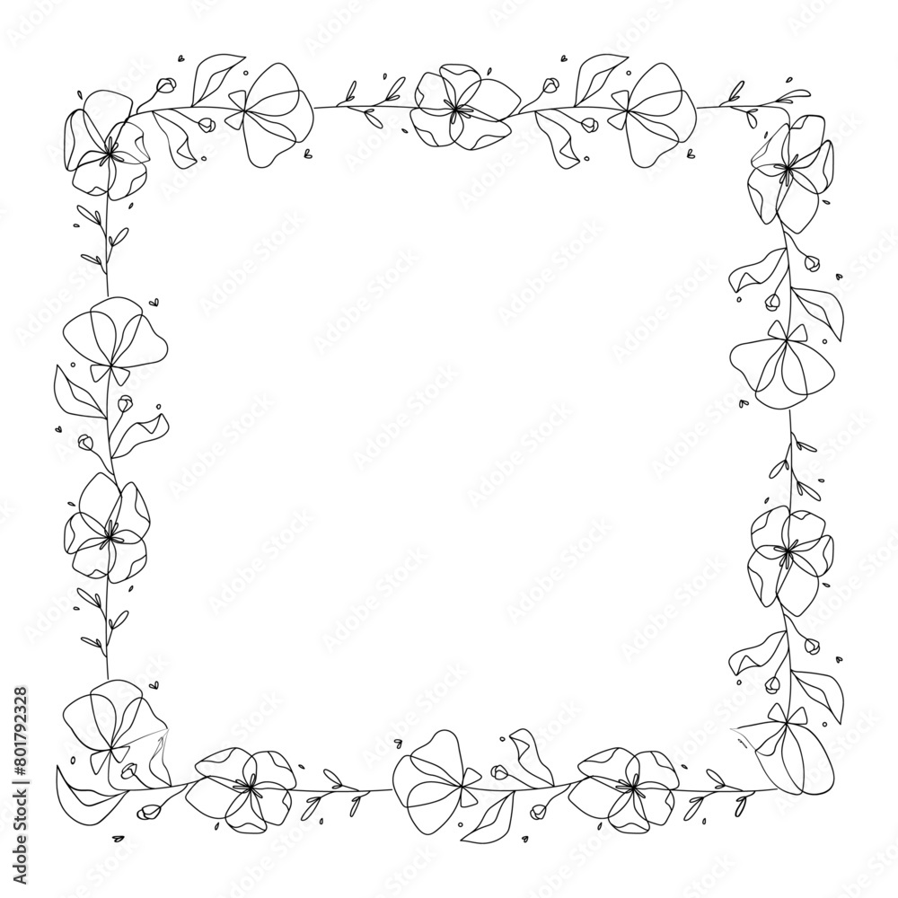 Hand drawn floral wreath on white background
