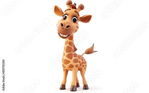 Adorable 3D cartoon Baby Giraffe with Cheerful Expression on White Background. Vector illustration