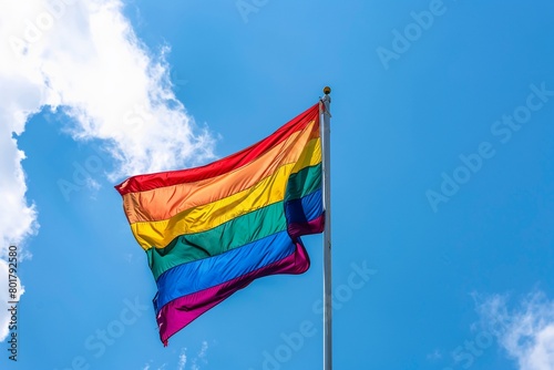 A rainbow flag on blue sky