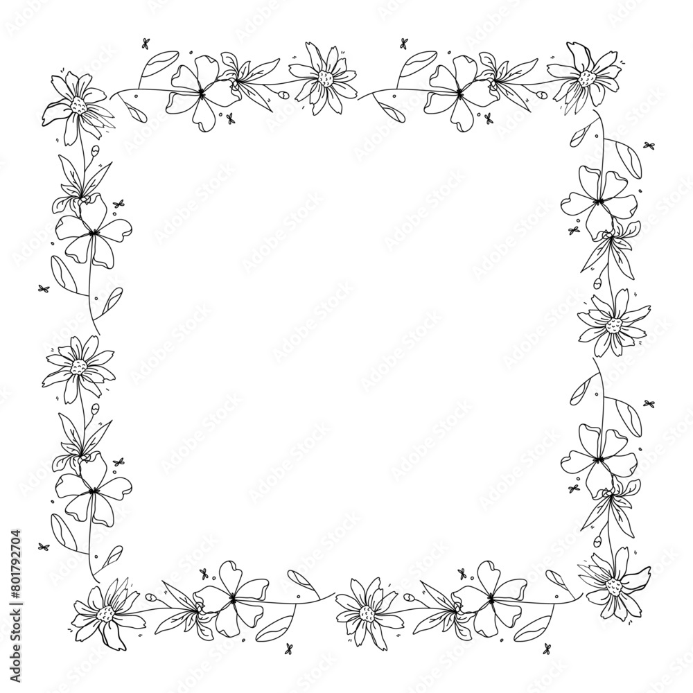 Hand drawn floral wreath on white background Hand drawn floral wreath on white background
