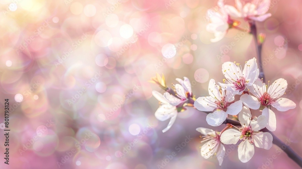 Cherry blossoms in full bloom against a softly glowing bokeh background. Cherry blossoms in full bloom against a softly glowing bokeh background.
