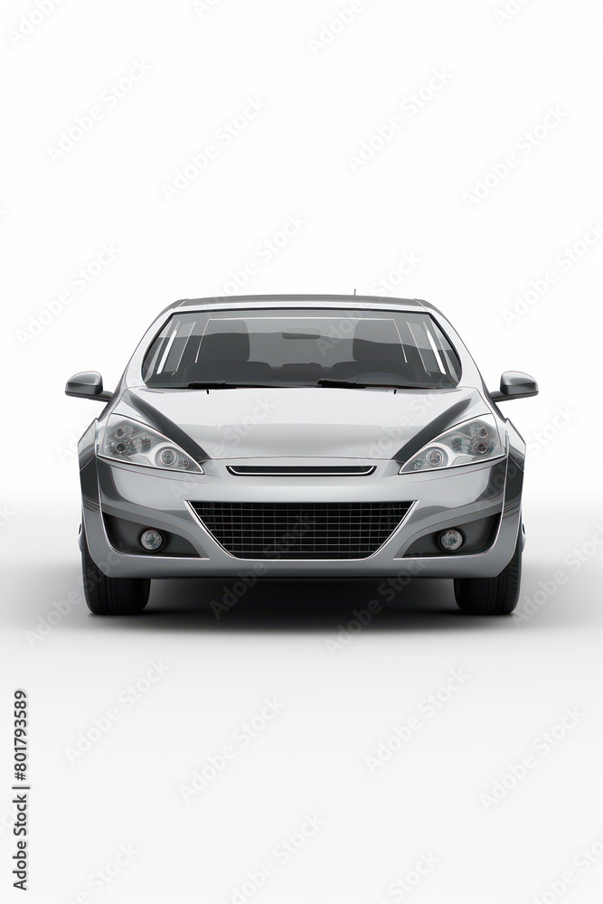 grey compact car, white background