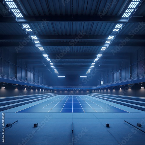 gymnastic arena, night light, blue colors