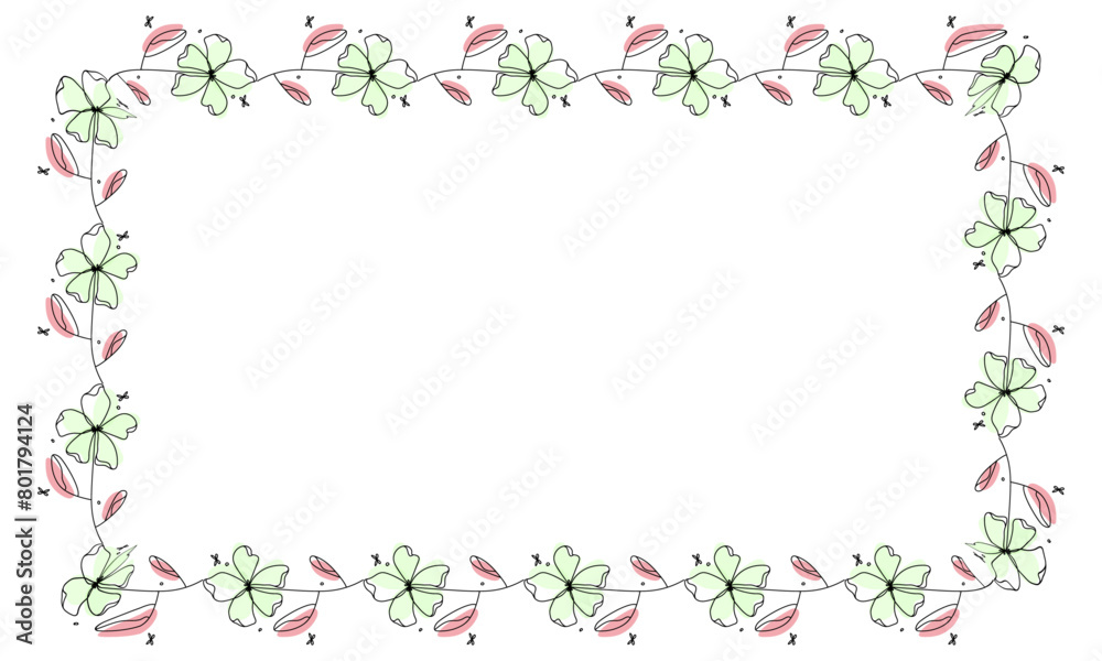 Hand drawn flowers wreath frame on white background