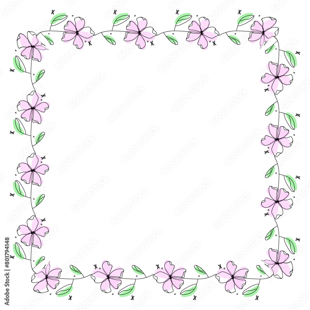 Hand drawn flowers wreath frame on white background Hand drawn flowers wreath frame on white background