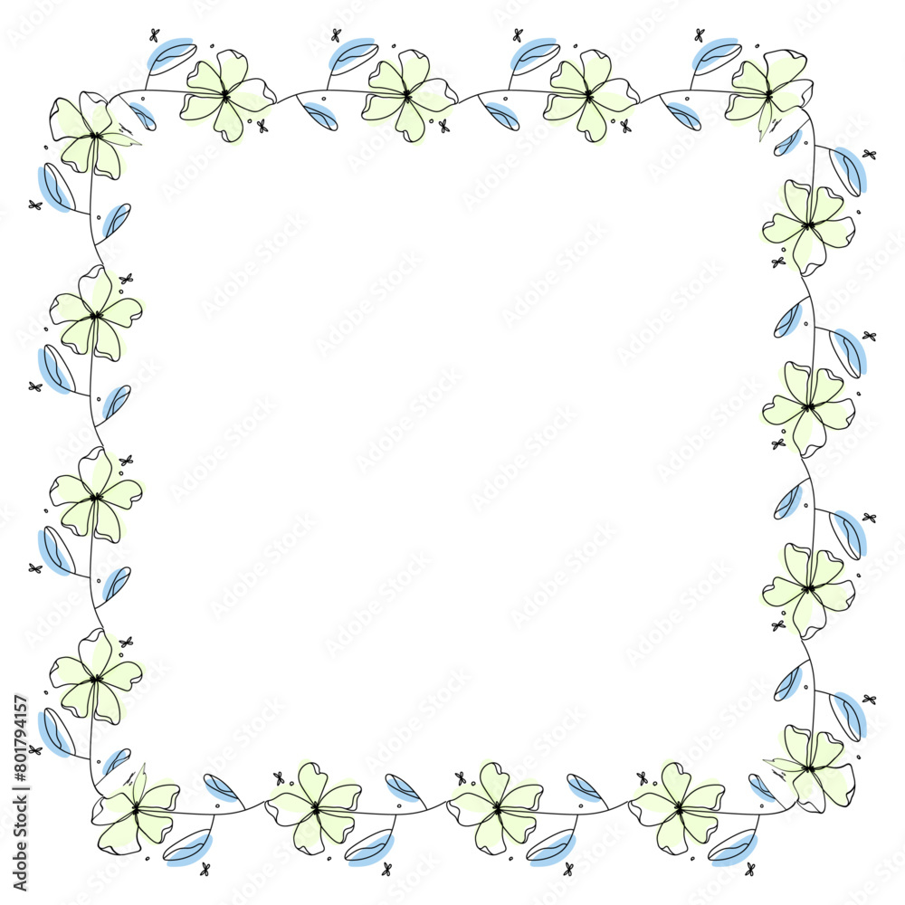 Fototapeta premium Hand drawn flowers wreath frame on white background