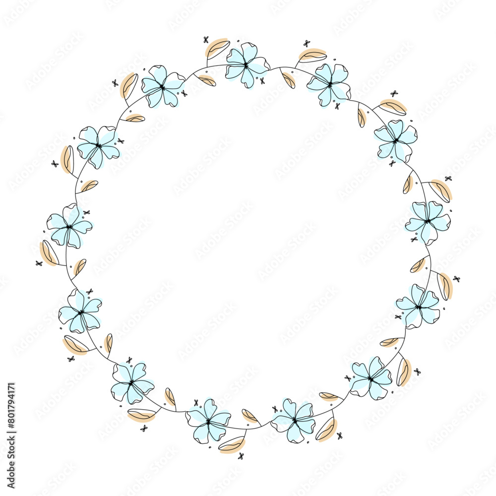 Hand drawn flowers wreath frame on white background Hand drawn flowers wreath frame on white background