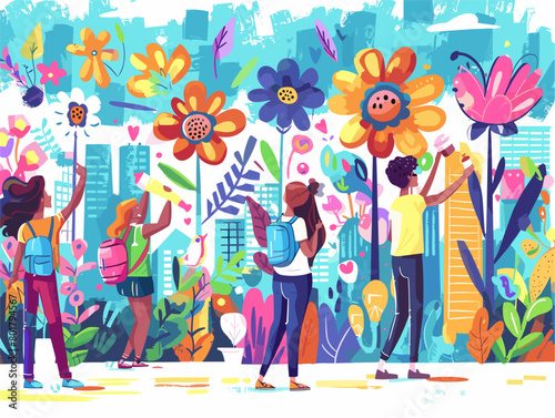 Vibrant Community Mural: Volunteers Unite to Transform Graffiti-Marred Wall into Celebratory Masterpiece