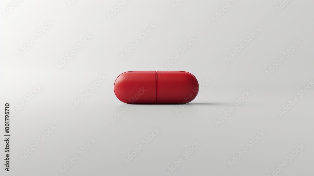 Minimalist Red Capsule Shape on White Background. Minimalist Red Capsule Shape on White Background.