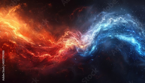 Left red  right blue  over center  black background  wave shape  cool effect