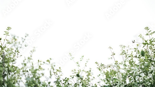 plants at the bottom sides in the foreground with a pure white background