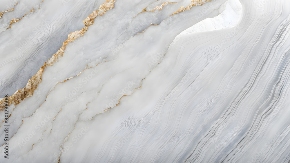 Obraz premium A white and gold marble wall with a pattern of swirls